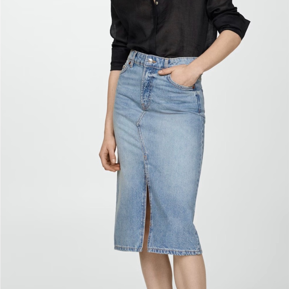 Denim Blue Midi Skirt from Mango